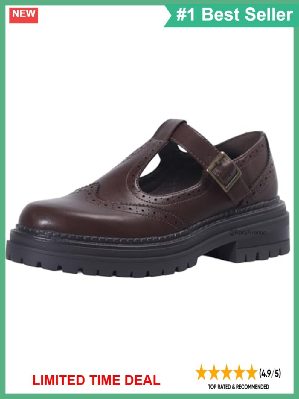 Platform Mary Jane T-Strap Flats Round Toe Non-Slip Oxfords